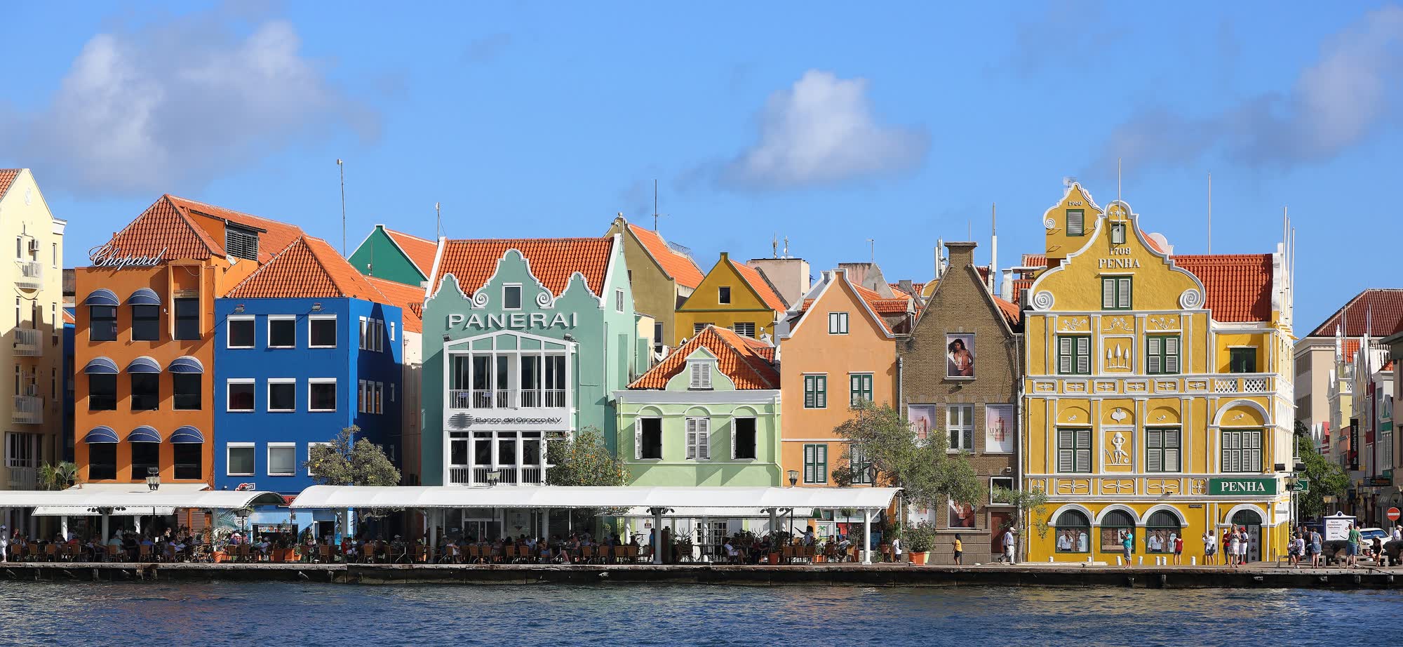 The colorful Handelskade facades in Willemstad, Curaçao